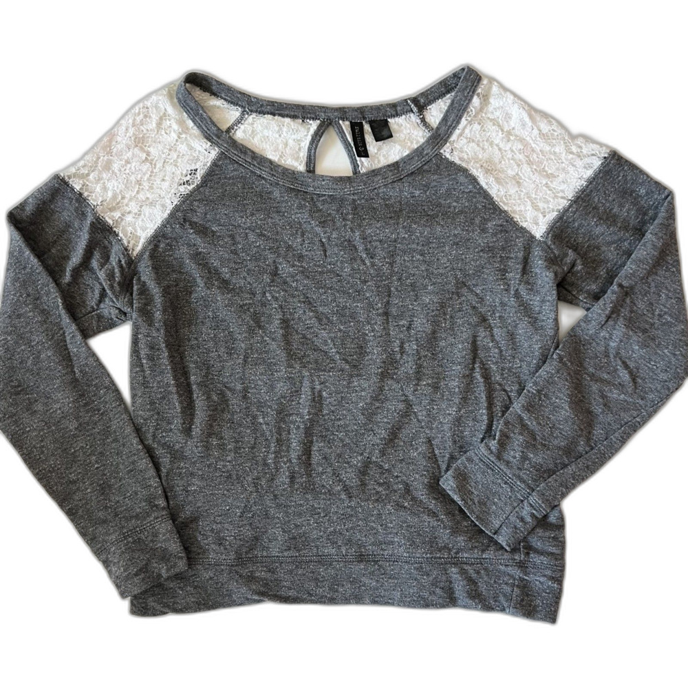 sz Large Womens Gray Lace Shoulder Athletic Sweatshirt by Full Tilt